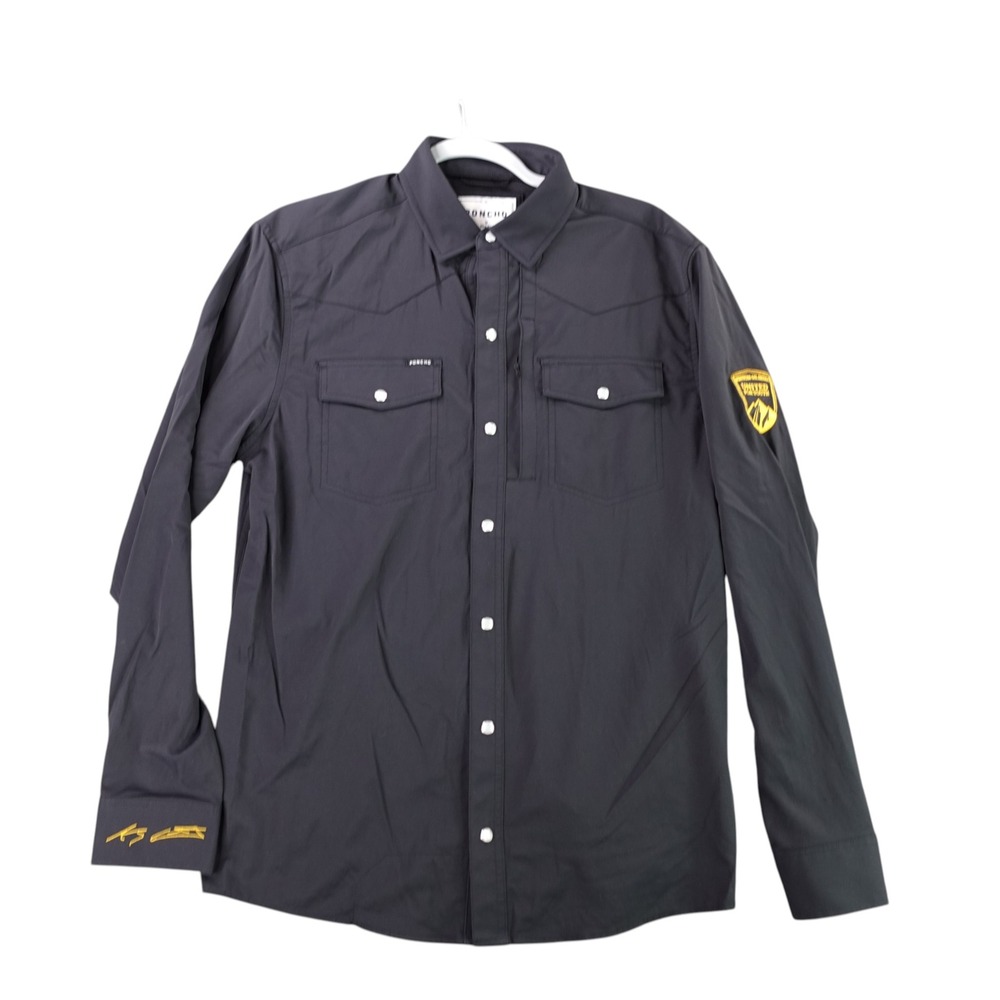 Poncho Western Shirt Men Medium Dark Gray Slim Fit Pearl Snap Stretch 10909